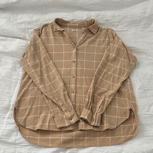 Uniqlo Tan Checkered Women's Button Down Shirt